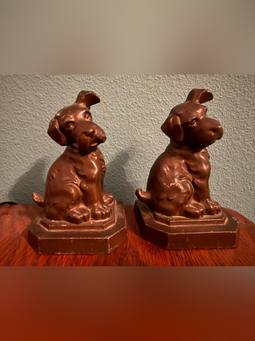 Vintage BRONZART Wrought-Iron pair of dog puppy bookends